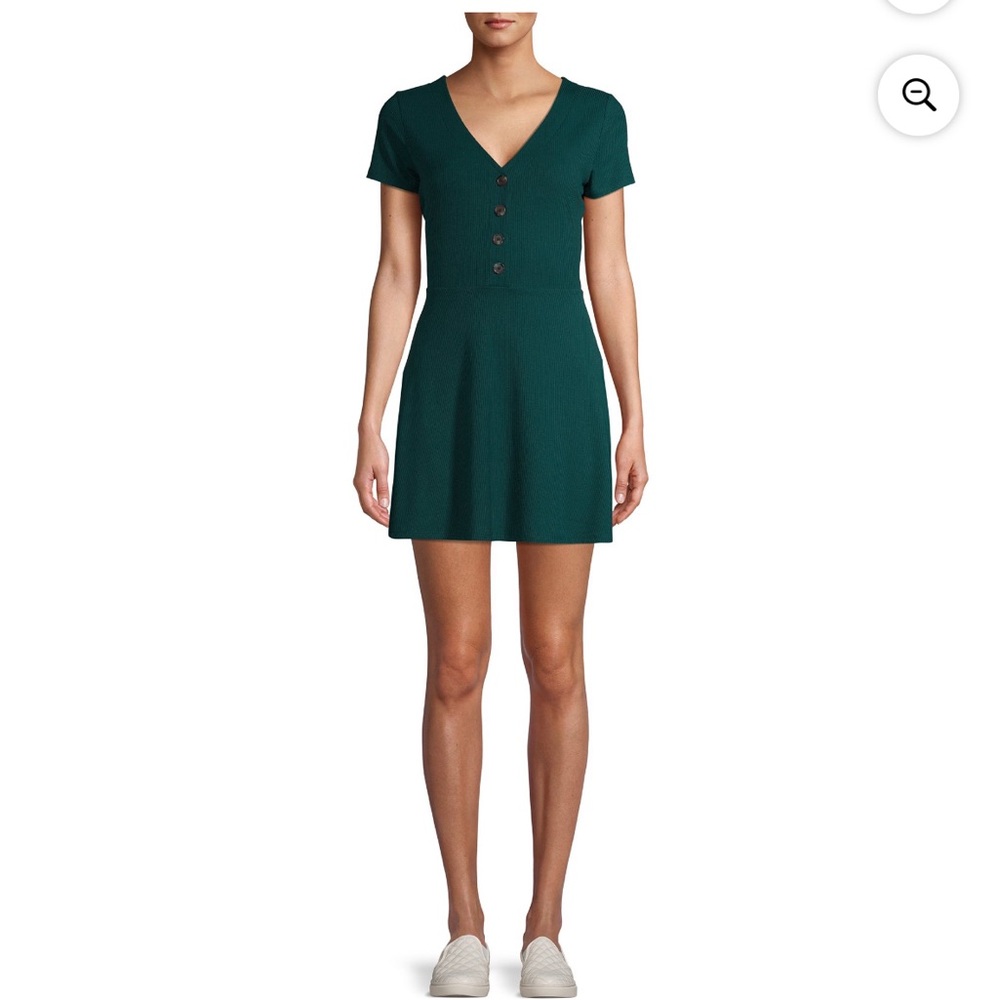 No Boundaries Womens‎ Ribbed V-Neck Skater Dress Hunter Green Size M 7-9
